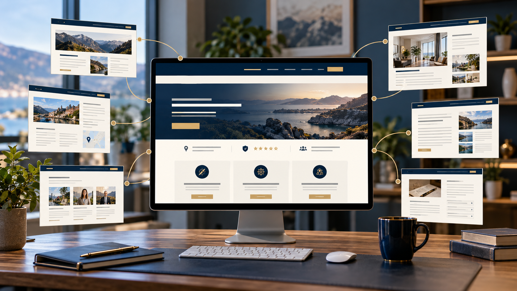 Business homepage connected to service, location, profile, and information pages in a structured website.