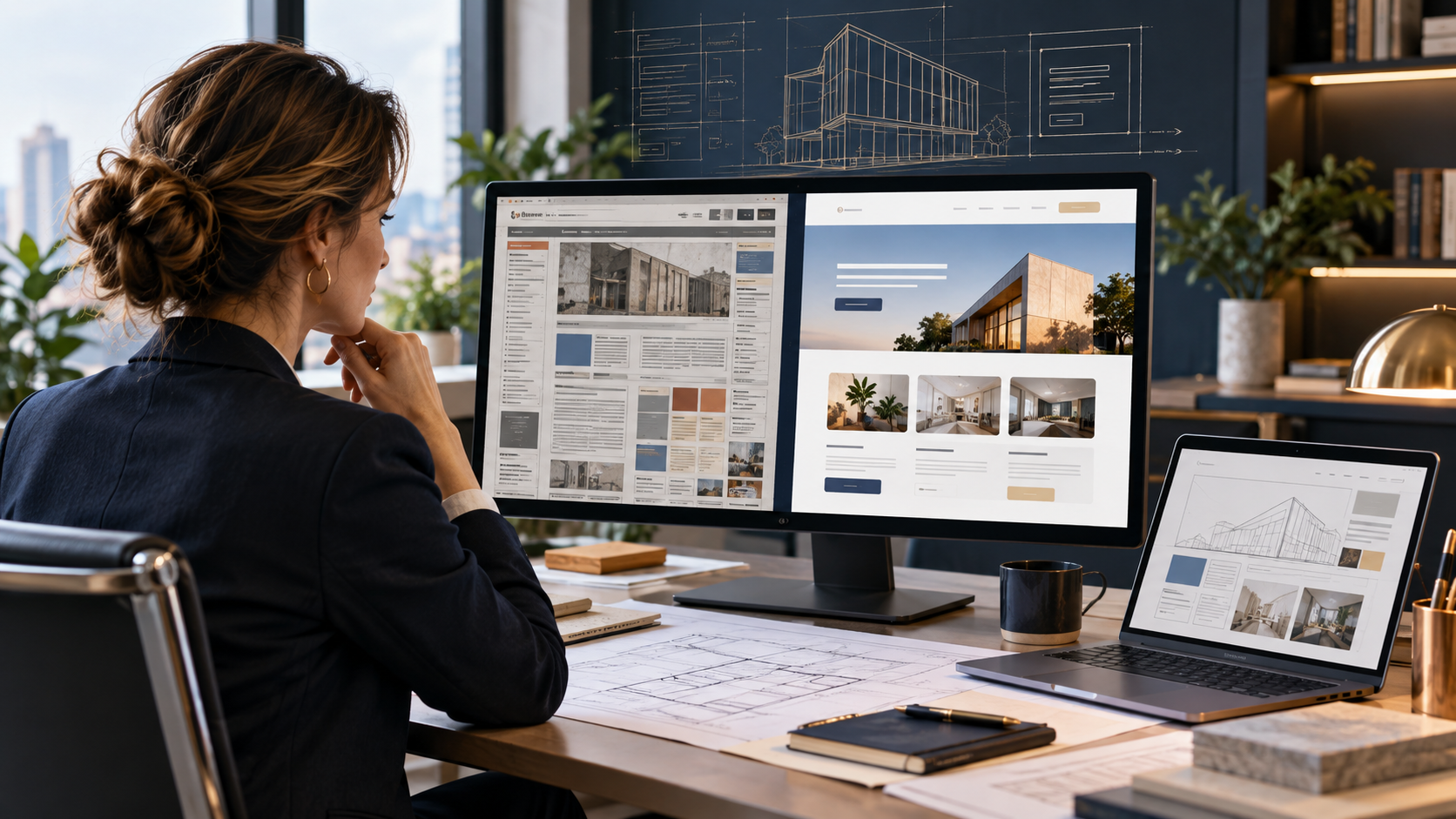 Business professional comparing an outdated website with a clean modern website design