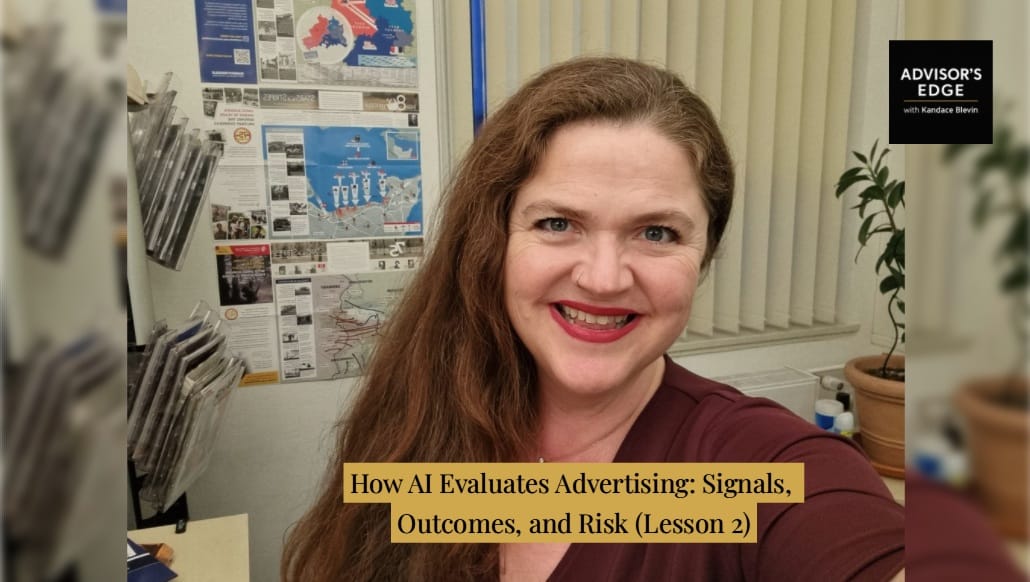 Kandace Blevin explaining how AI evaluates advertising through signals, outcomes, and perceived risk